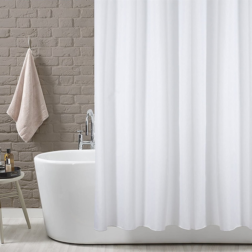 KAV White Extra Long Shower Curtain Mould and Mildew Resistant Solid White, (Width) 180 x 200 cm ( length)