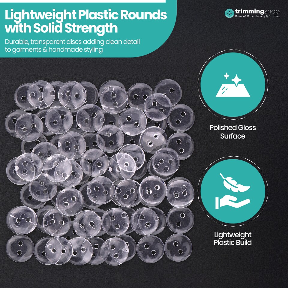 image 1 of 10mm Clear Round Plastic Buttons for DIY Projects, 2 Holes - 100pcs