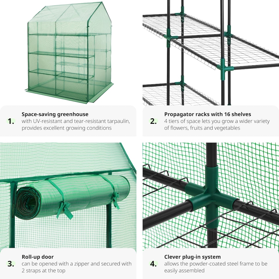 image 1 of Greenhouse - 16 shelf levels, tarpaulin cover, 143 x 143 x 195 cm