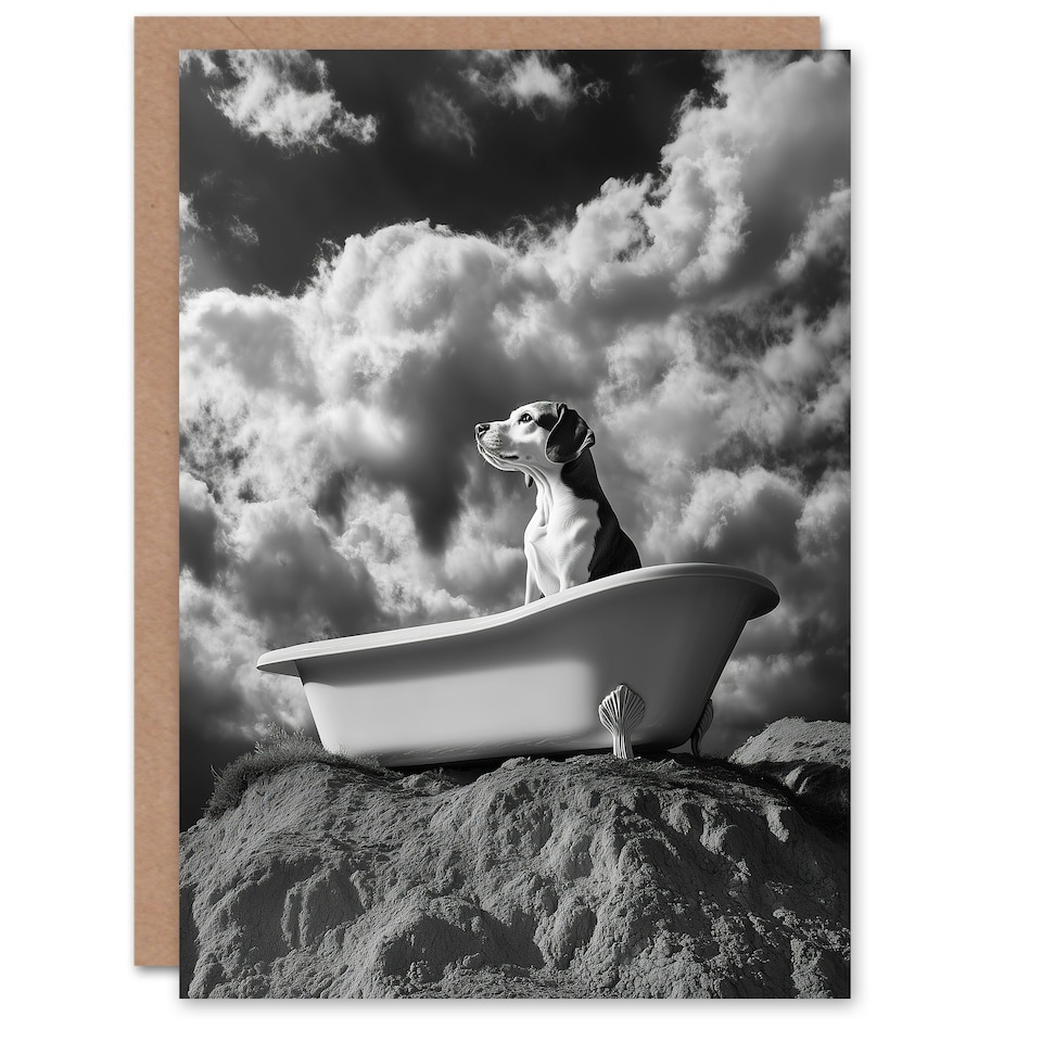 image 1 of Dog Lover Beagle Bathtub Black White Atmospheric Birthday Greeting Card