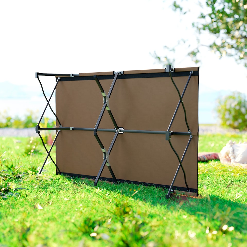image 1 of Outsunny Double Camping Folding Cot Portable Sleeping Bed, Charcoal Khaki | Brown | Brown