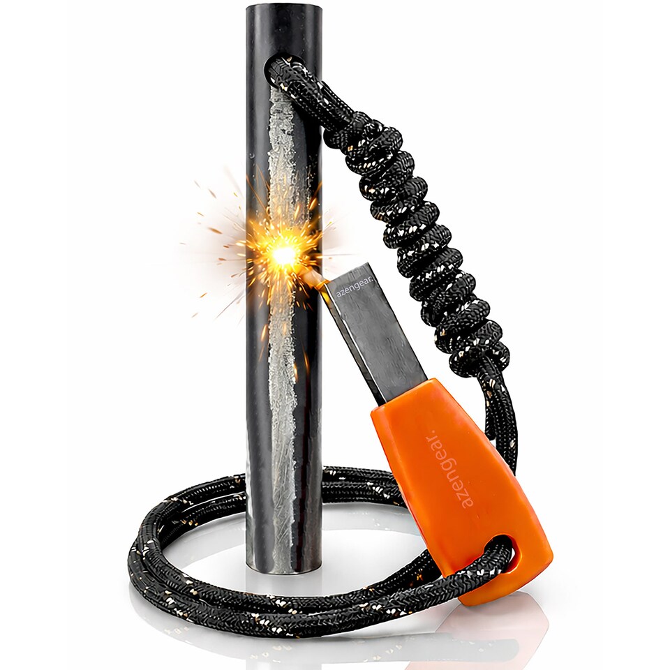 image 1 of aZengear Survival Flint and Steel Fire Starter Kit, Ferro Rod for Camping, Bushcraft