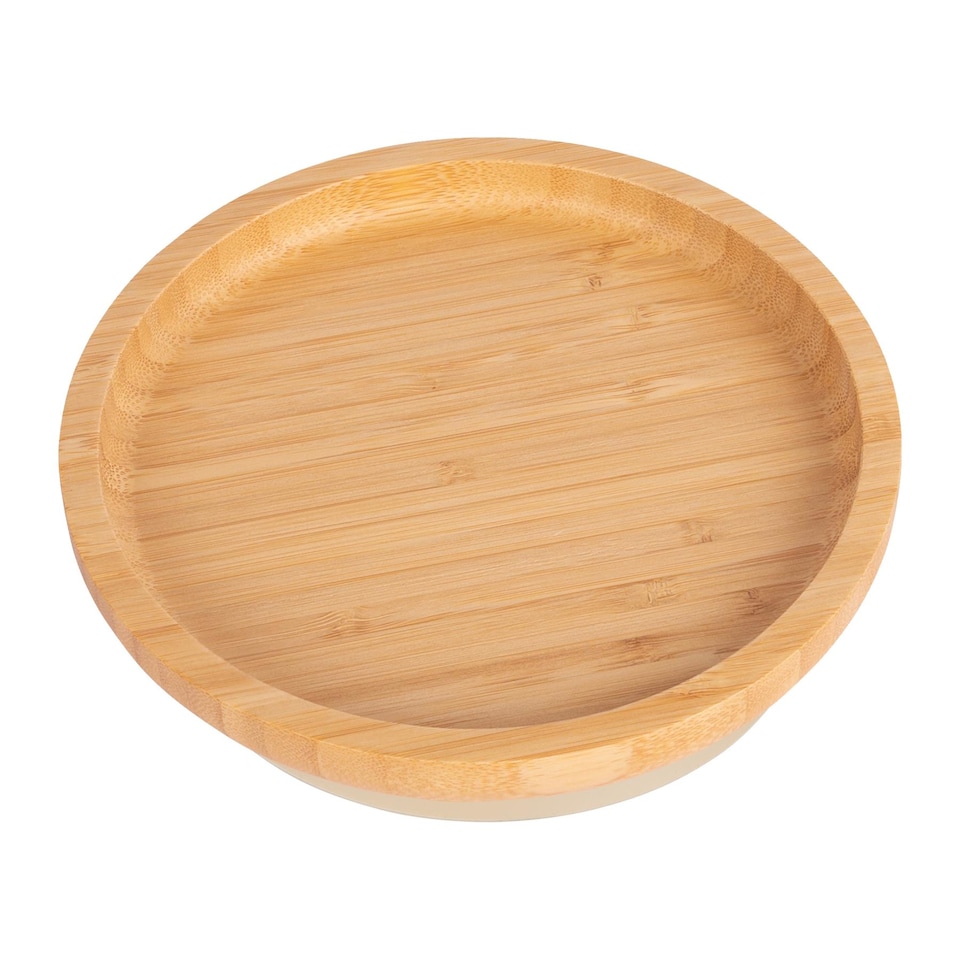 image 1 of Tiny Dining Round Bamboo Suction Plate - Beige