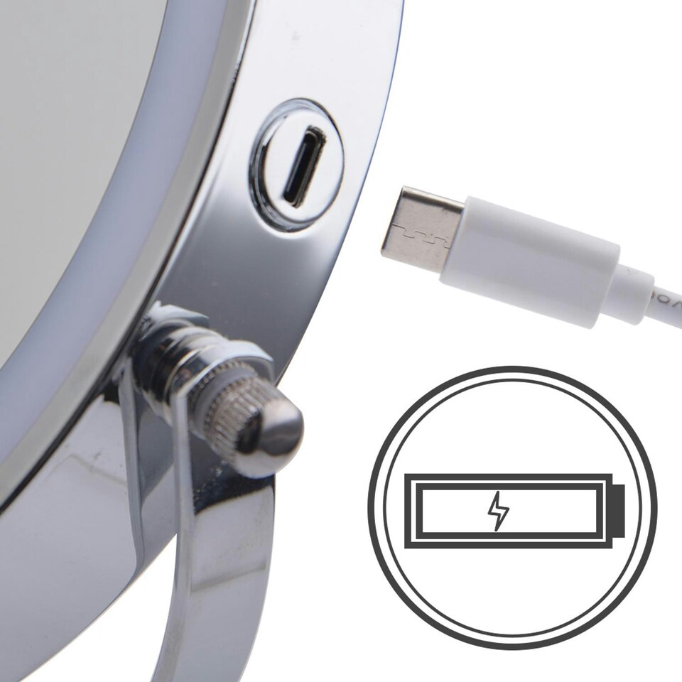 image 1 of Showerdrape Iris 5x Magnifying Chrome Makeup Vanity Mirror with LED Light