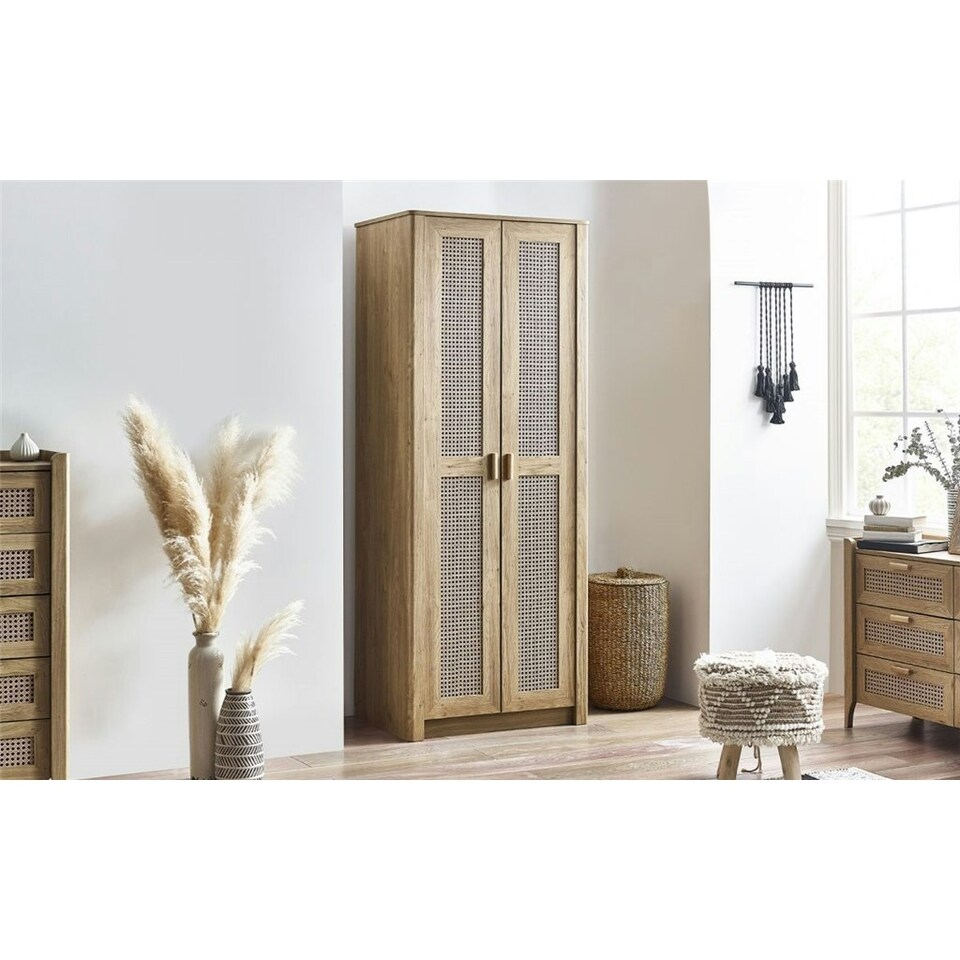 image 1 of Sleek 2 Door Rattan Oak Wardrobe