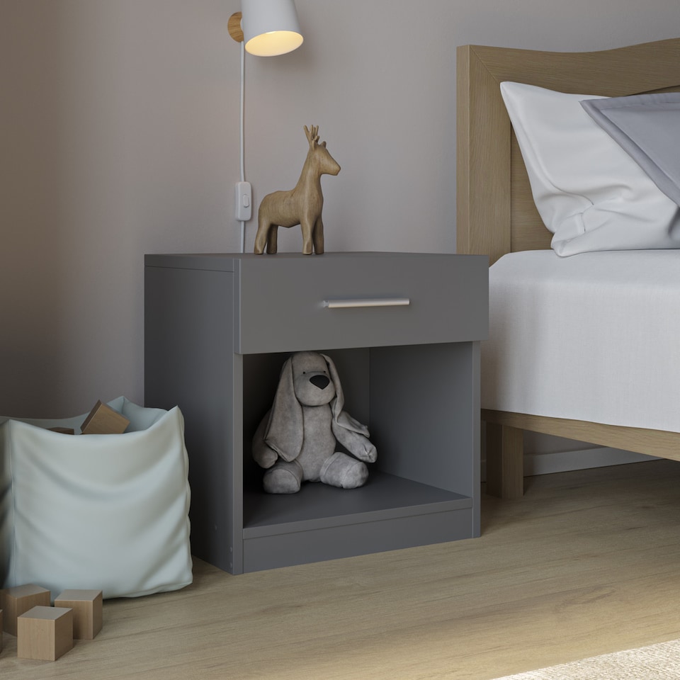 image 1 of Orlando Kids 1 Drawer Bedside Table | Grey | 1