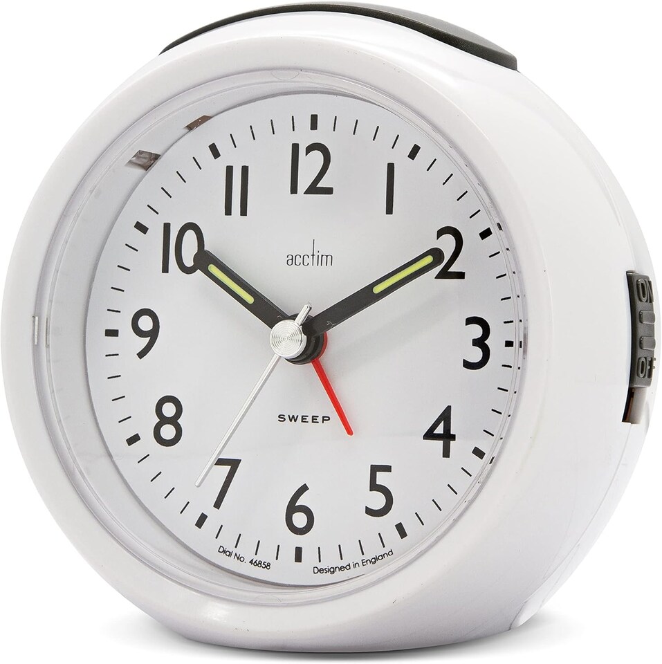 image 1 of Acctim Grace Non-Ticking Sweep Analogue Bedroom Alarm Clock | White | White