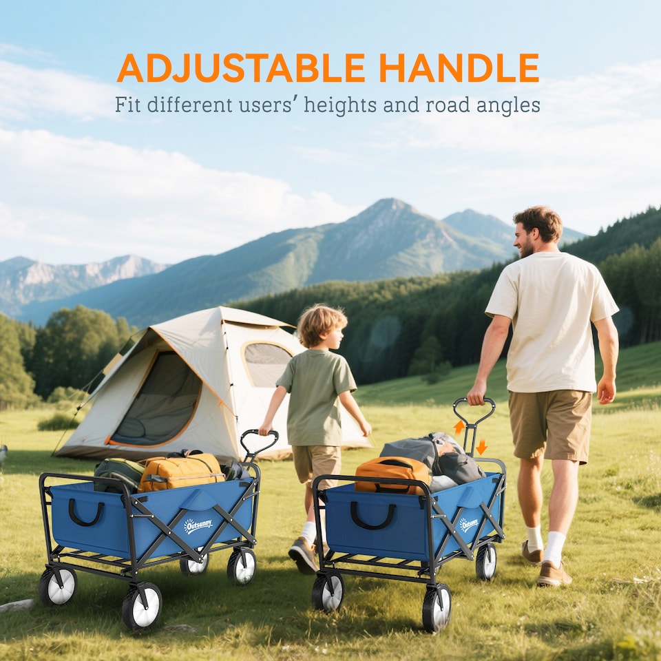 image 1 of Outsunny Folding Outdoor Storage Trolley Cart Bag Telescopic Handle Brakes Blue