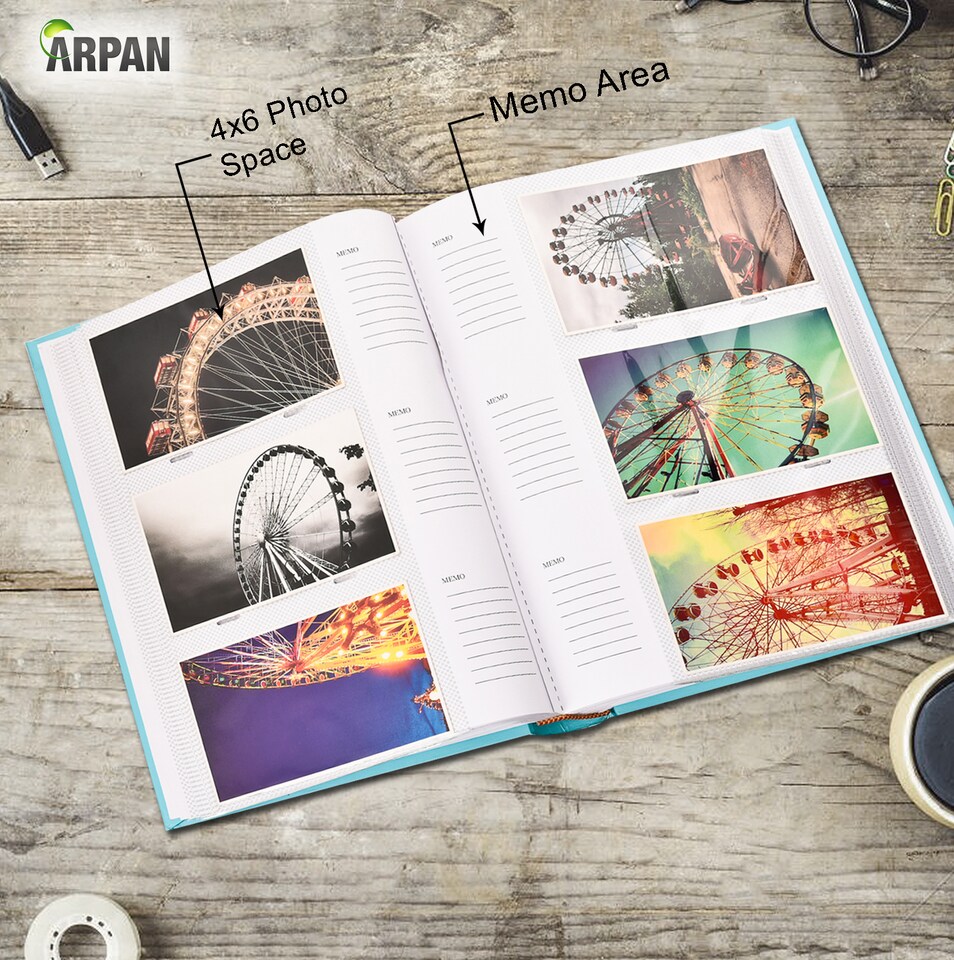 image 1 of ARPAN Large Slip In Memo Photo Album for 300 Photos 6x4" (10x15cm) – Hardcover Picture Album with Memo Writing Space for Family, Wedding & Travel Memories