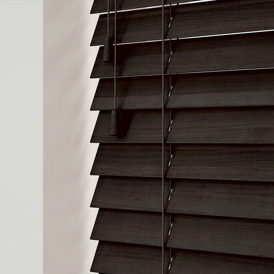 image 1 of 60cm Dark Brown Oak Wooden Venetian Blinds With Strings (130cm drop) Brown | Brown