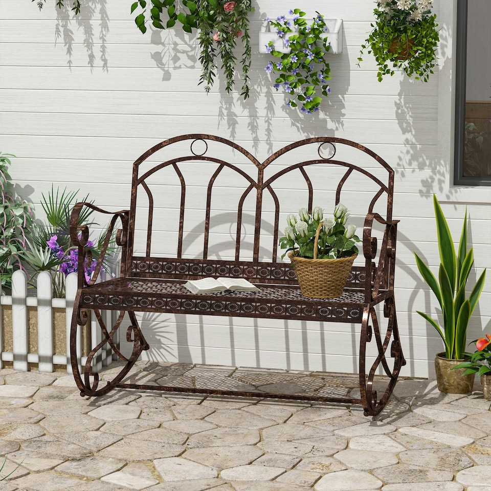 image 1 of Outsunny Rocking Chair Swing Bench Loveseat Metal Bronze Outdoor