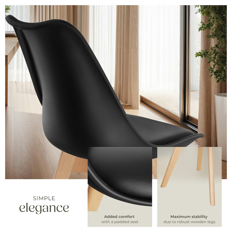 image 1 of Dining Chairs Frederikke - padded, ergonomic shape, wooden legs - Set of 2 Black
