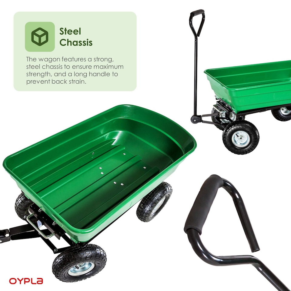 image 1 of Heavy Duty Green Garden Cart with Tipping Barrow Trolley