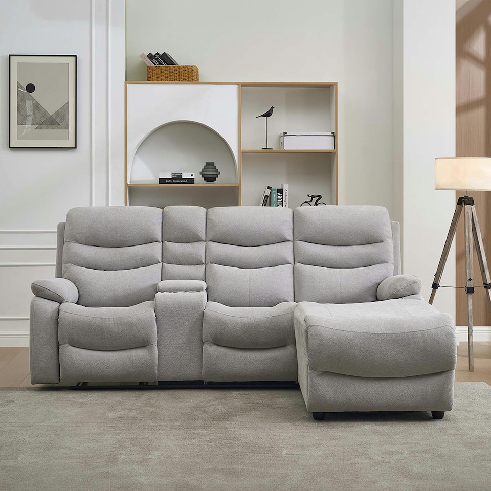 image 1 of Avon Chaise Lounge Manual Recliner Sofa w Drinks Console Grey