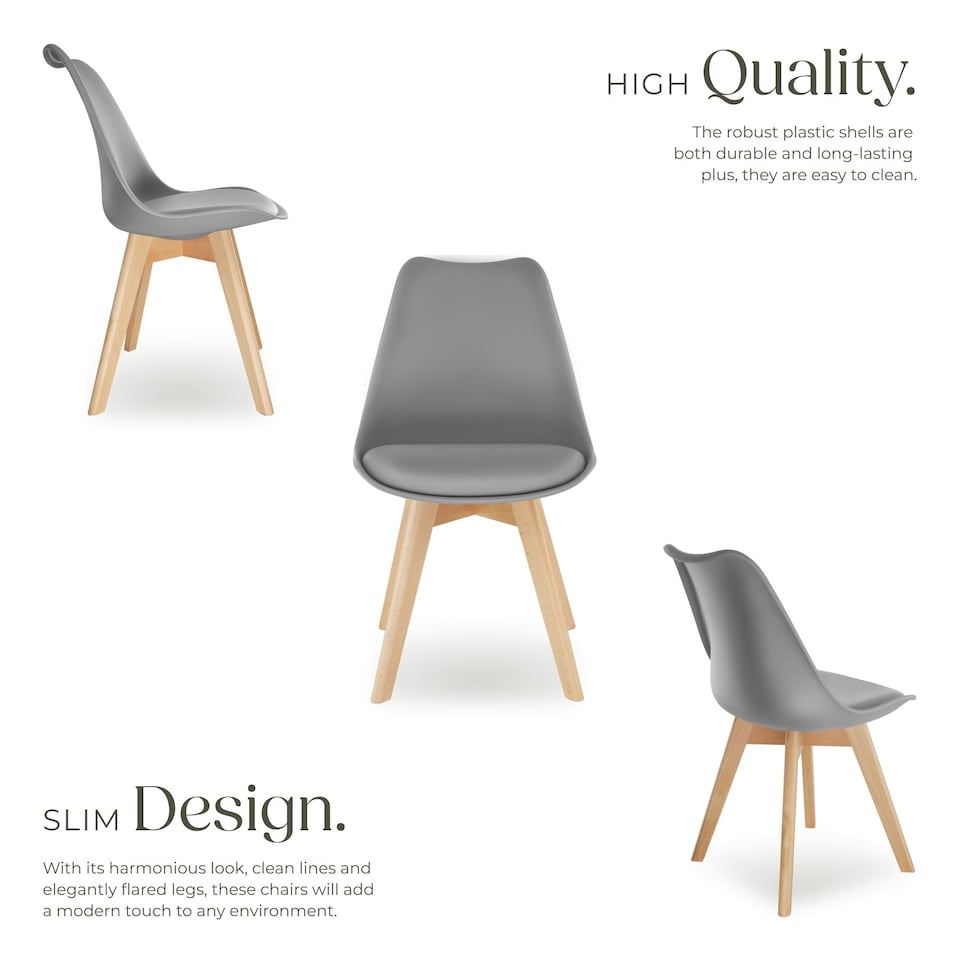 image 1 of Dining Chairs Frederikke - padded, ergonomic shape, wooden legs - Set of 8 Grey