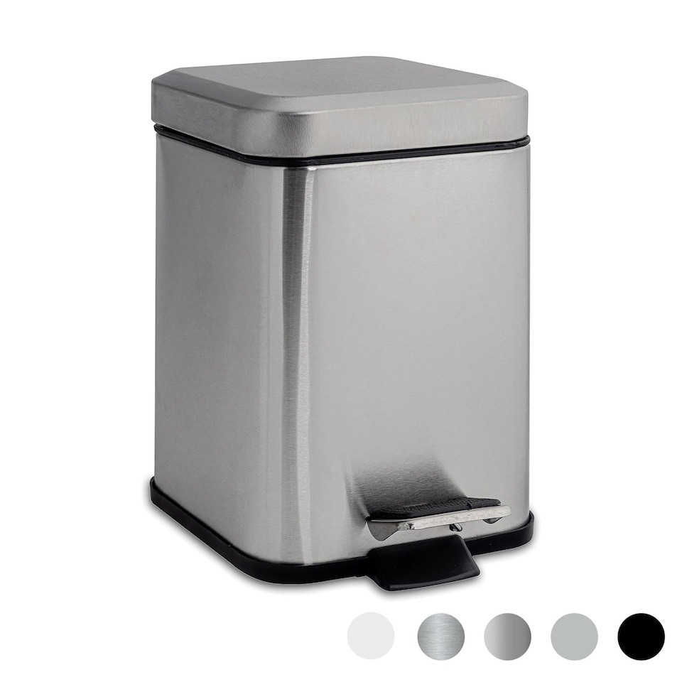 image 1 of Harbour Housewares Square Bathroom Pedal Bin - 3 Litre - Brushed Metal