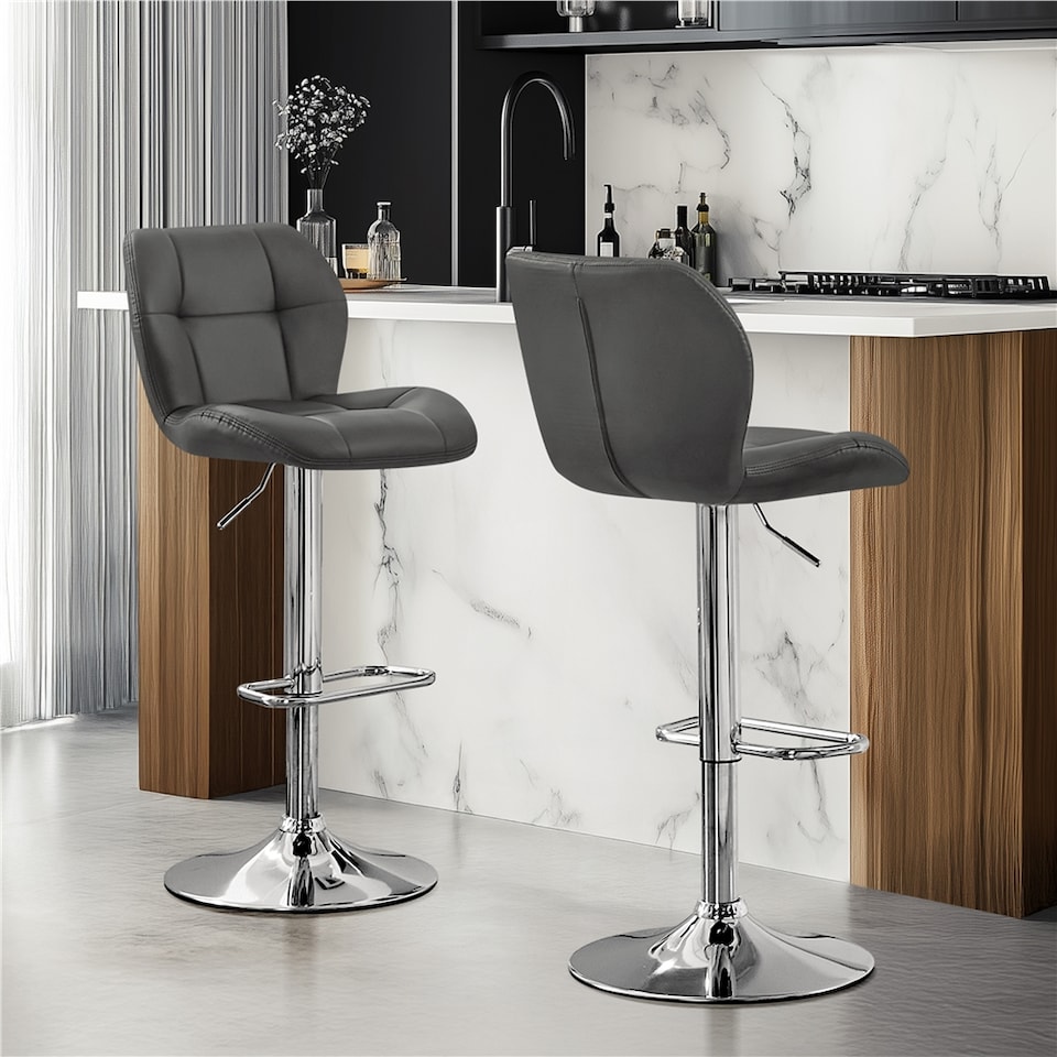 image 1 of Yaheetech Adjustable Faux Leather Bar Stool with Backrest | Grey | One Size