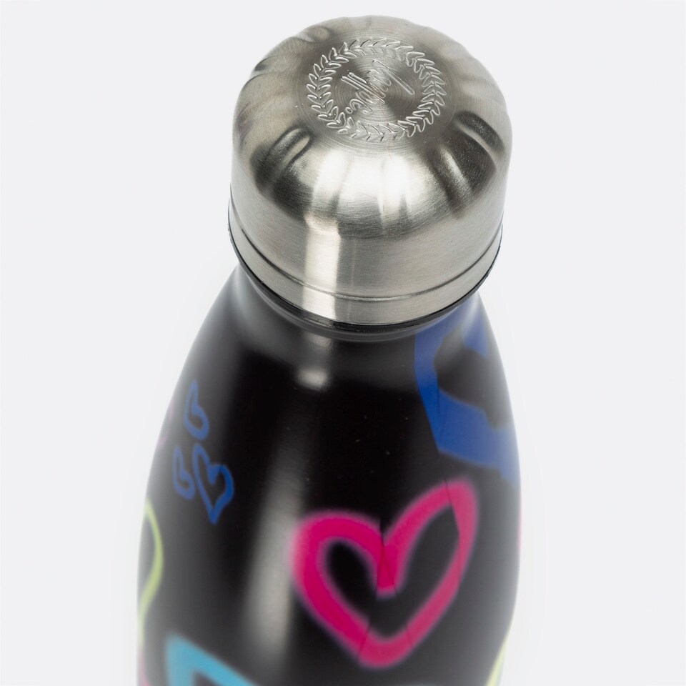 image 1 of Black Graffiti Heart Metal Water Bottle | Screw Top Reusable Leak Resistant | Black | Black | One Size | 1