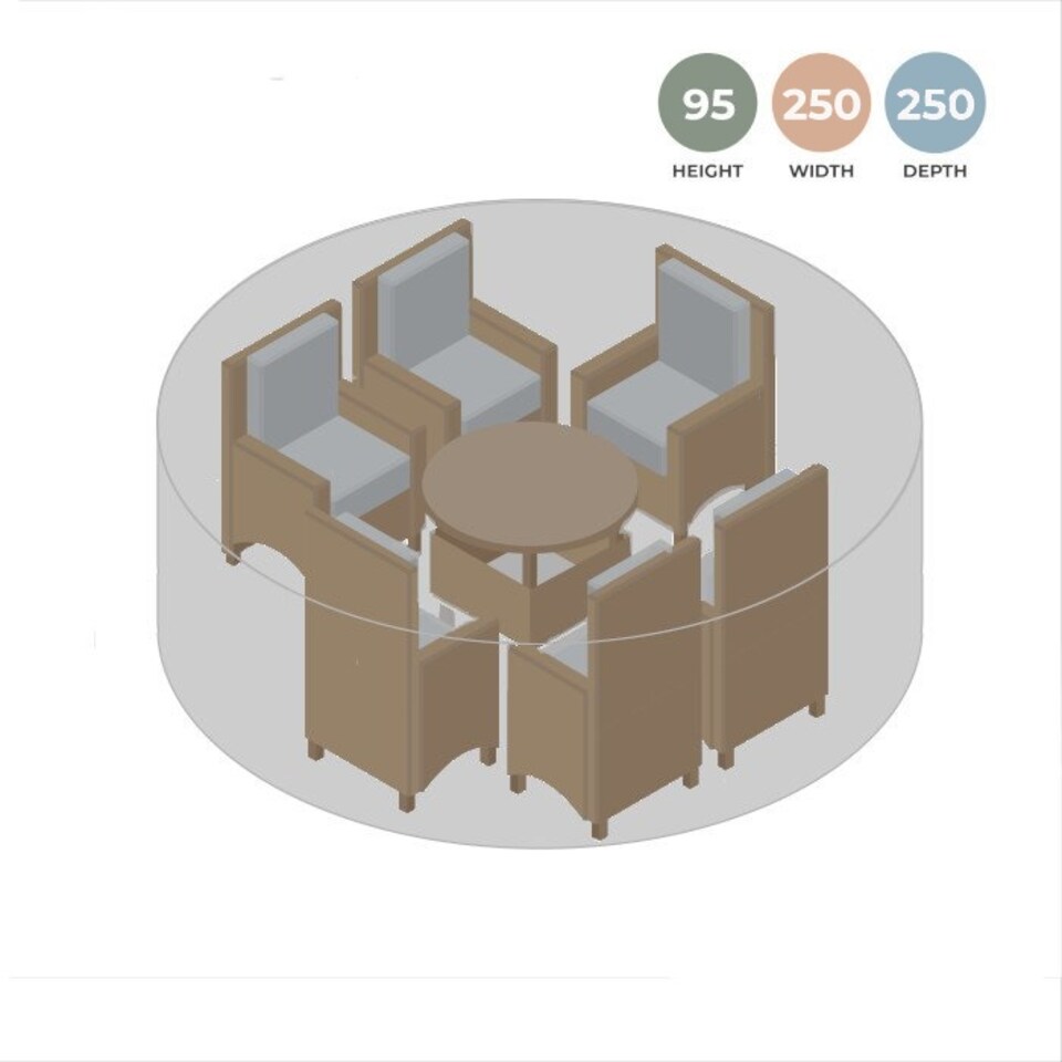 image 1 of Medium Round Dining Set Black Garden Furniture Cover - 250 x 250 x 95cm | Black | Black