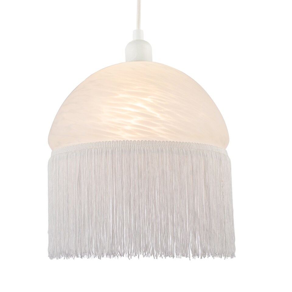 image 1 of Traditional Opal White Domed Glass Pendant Shade with Long Tassels