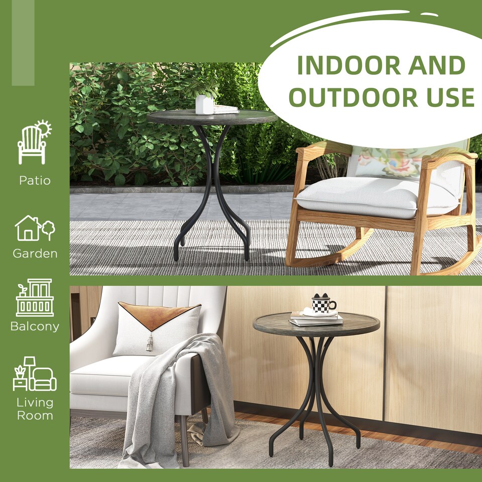 image 1 of Outsunny Round Garden Table Outdoor Side Table with Steel Frame Grey