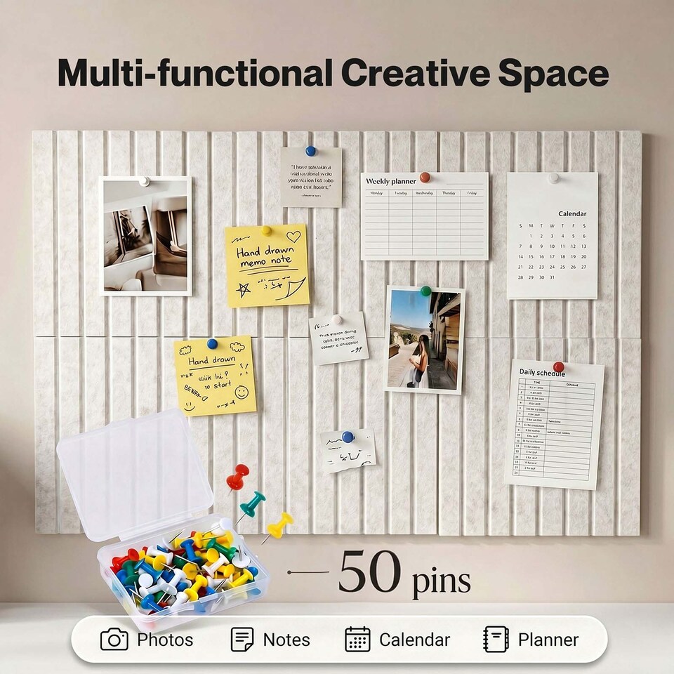 image 1 of Levede Felt Notice Board 12PCS Wall Tiles Pin Board Self Adhesive Beige 30x30cm