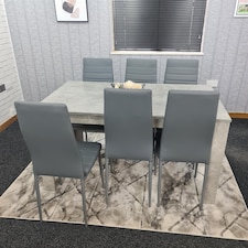 Modern Dining Table Set With 6 Grey Chairs Dining Room Furniture Set | Grey | One Size | 7
