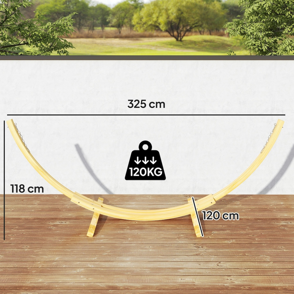image 1 of Outsunny 3(m) Wooden Hammock Stand for Garden, Patio, Natural