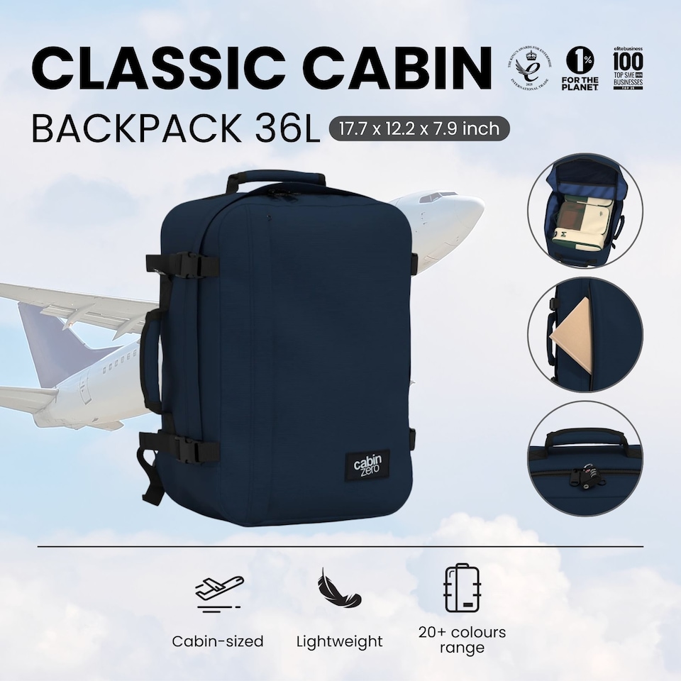 CabinZero Classic Cabin Backpack 36L, Light & Roomy for Airline
