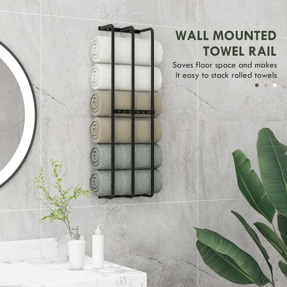 image 1 of HOMCOM Metal Towel Rack Wall Mounted, 3 Bar Towel Rail for Bathroom, Black