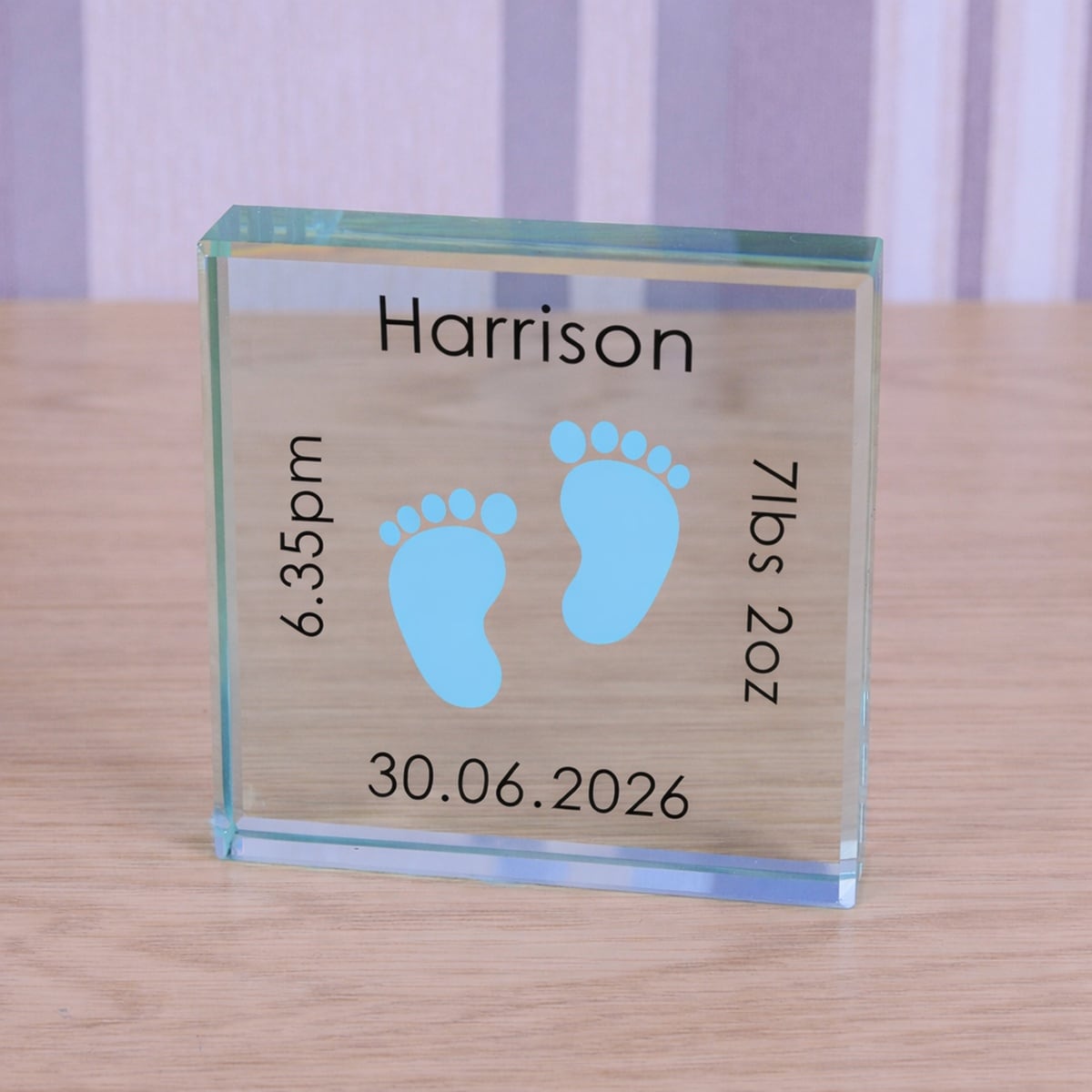 Uniqueful Personalised Baby Feet Glass Token New Baby Keepsake in Blue | Size: 1 Pack