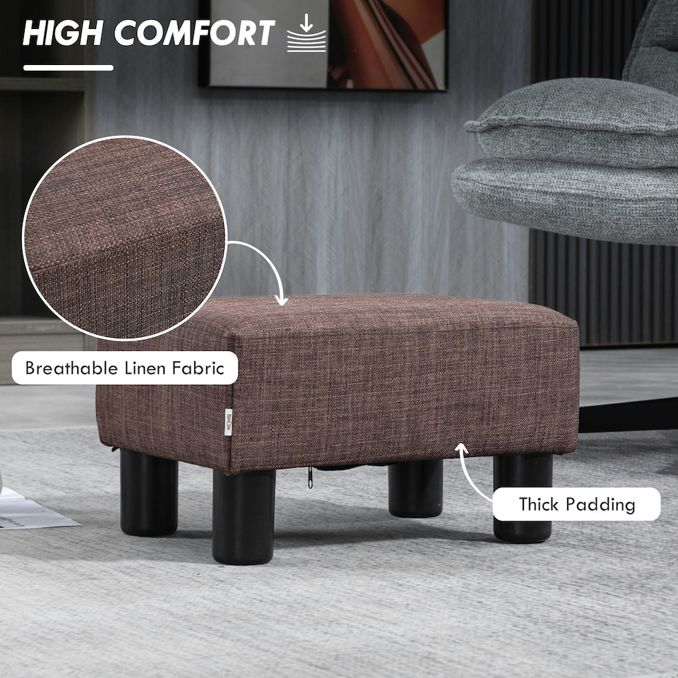 image 1 of HOMCOM Chic Linen Fabric Footstool Ottoman Cube with 4 Plastic Legs Brown