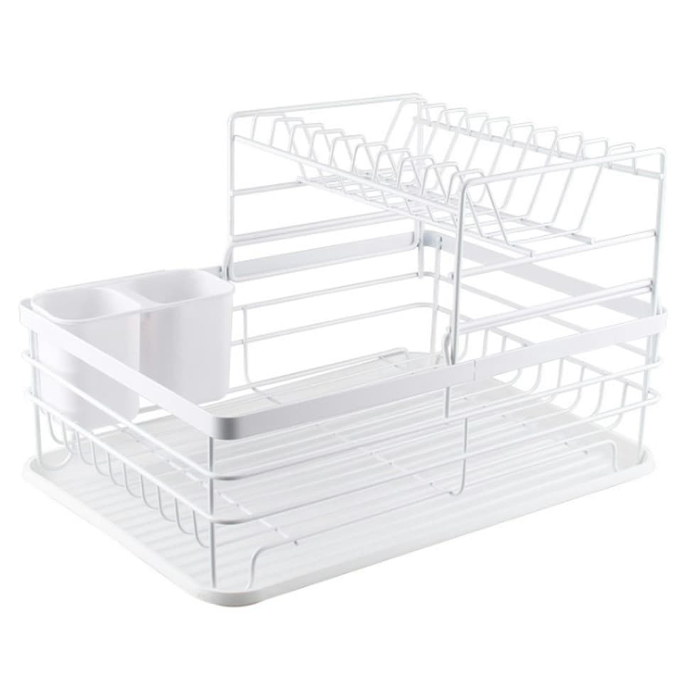 image 1 of Living and Home 2-Tier Metal Kitchen Dish Drainer Rack, White