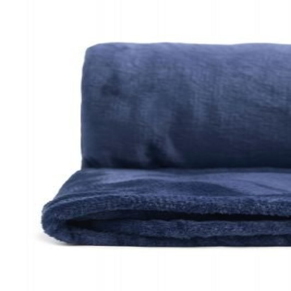 image 1 of Plush Collection Flannel Fleece Super Soft Throw in Navy (50" x 60") Blue | Blue