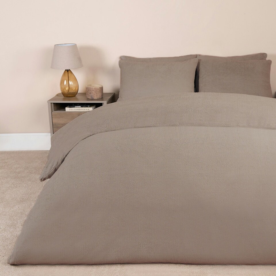 image 1 of OHS Teddy Fleece Soft Cosy Warm Thermal Plush Plump Duvet Cover and Pillowcase Bedding Set Blue | Teal | Single