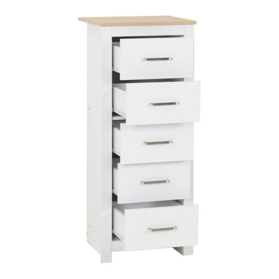 image 1 of Portland 5 Drawer Narrow Chest - L40 x W48 x H114 cm - White/Oak Effect