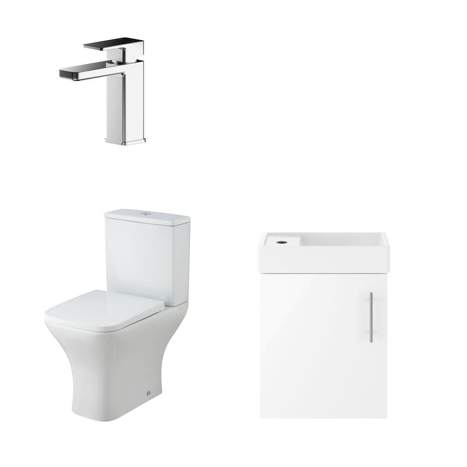 image 1 of Balterley Saint Cloakroom Set - Wall Hung Vanity Basin Unit, Toilet Pan, Cistern, Seat & Mini Basin Tap - Balterley | Green | Gloss White | 438.0000 x 400.0000 x 222.0000mm