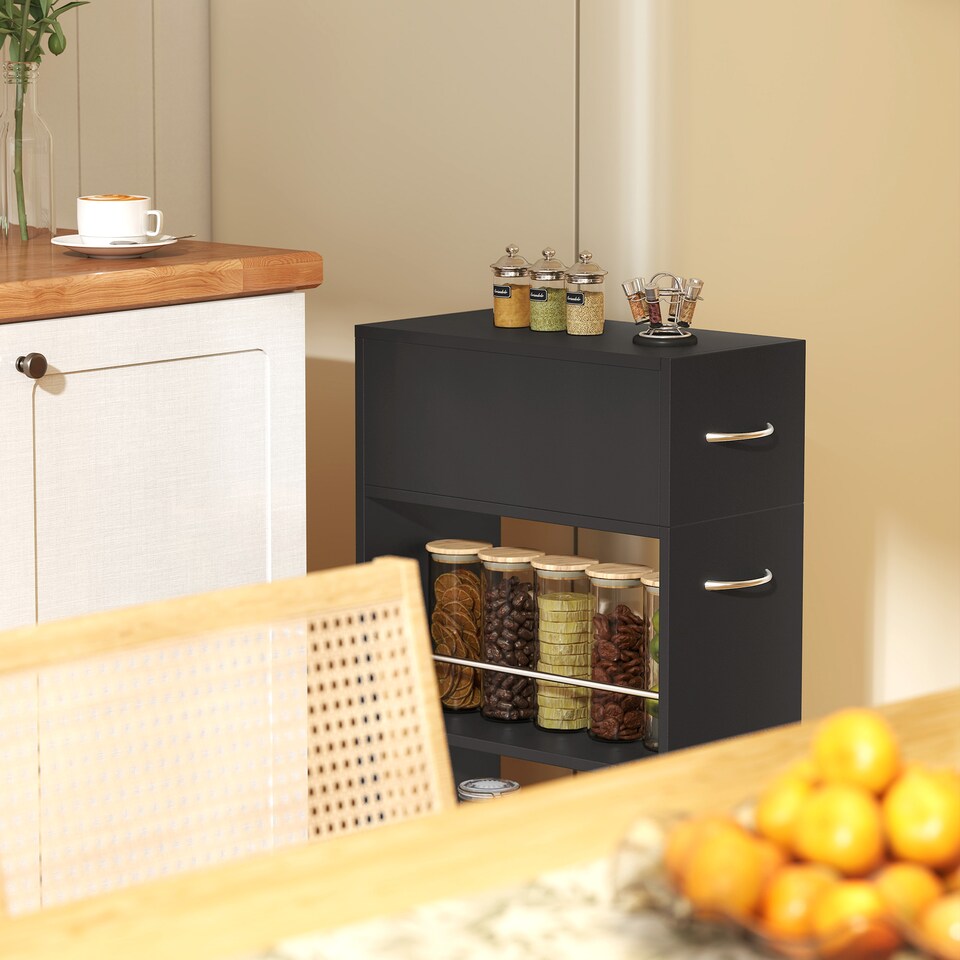 image 1 of HOMCOM Rolling Storage Unit with Drawer Surface Top and 4 Wheels, Black