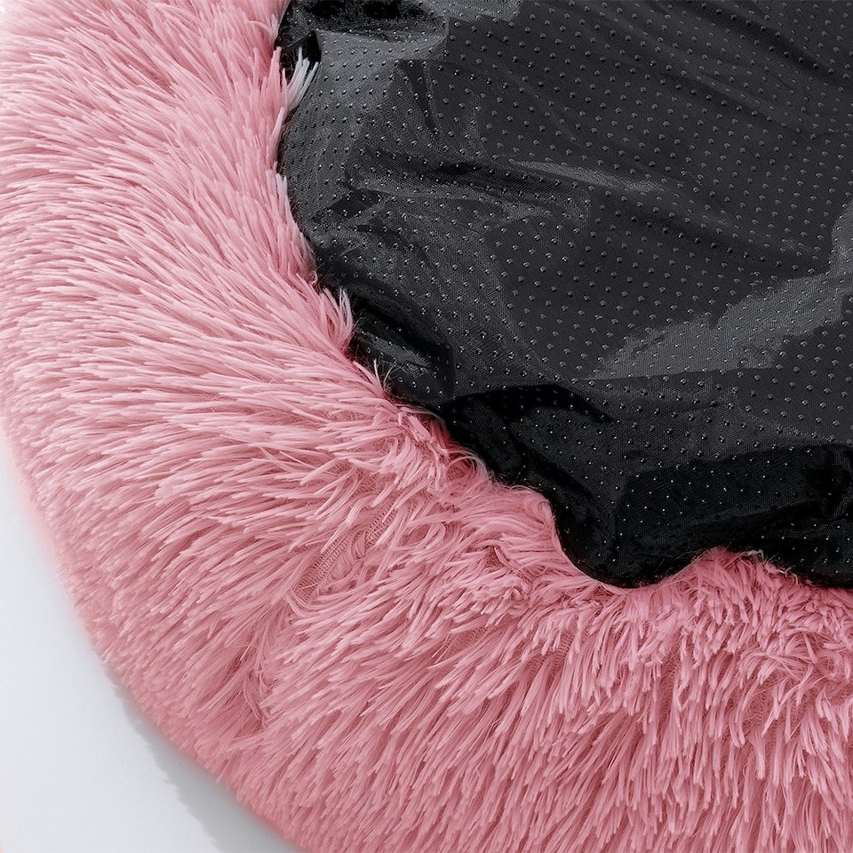 image 1 of Living and Home Calming Round Donut Plush Dog Cuddler Bed, 70cm, Pink | Pink | One Size