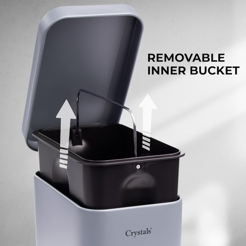 image 1 of 5L BATHROOM SLIM KITCHEN PEDAL RECTANGULAR BIN WASTE WITH SOFT CLOSING LID GREY