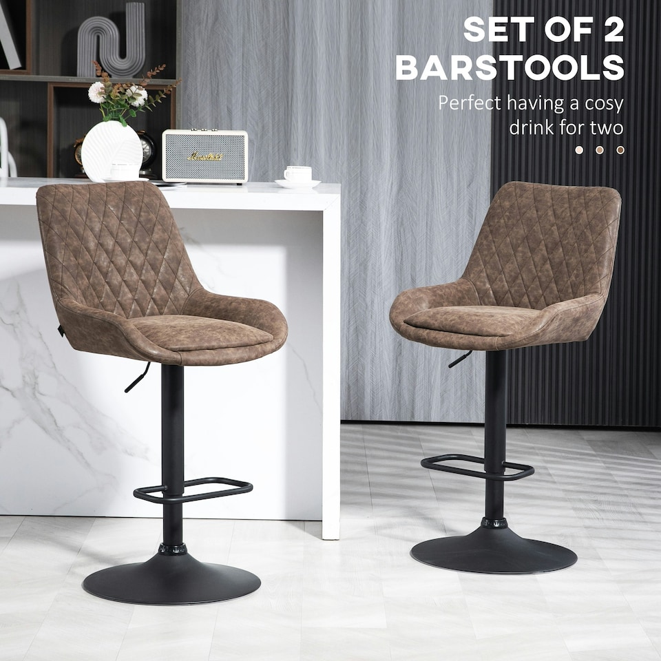 image 1 of HOMCOM Bar Stools Set of 2, Adjustable Bar Chairs 360 Degree Swivel Coffee