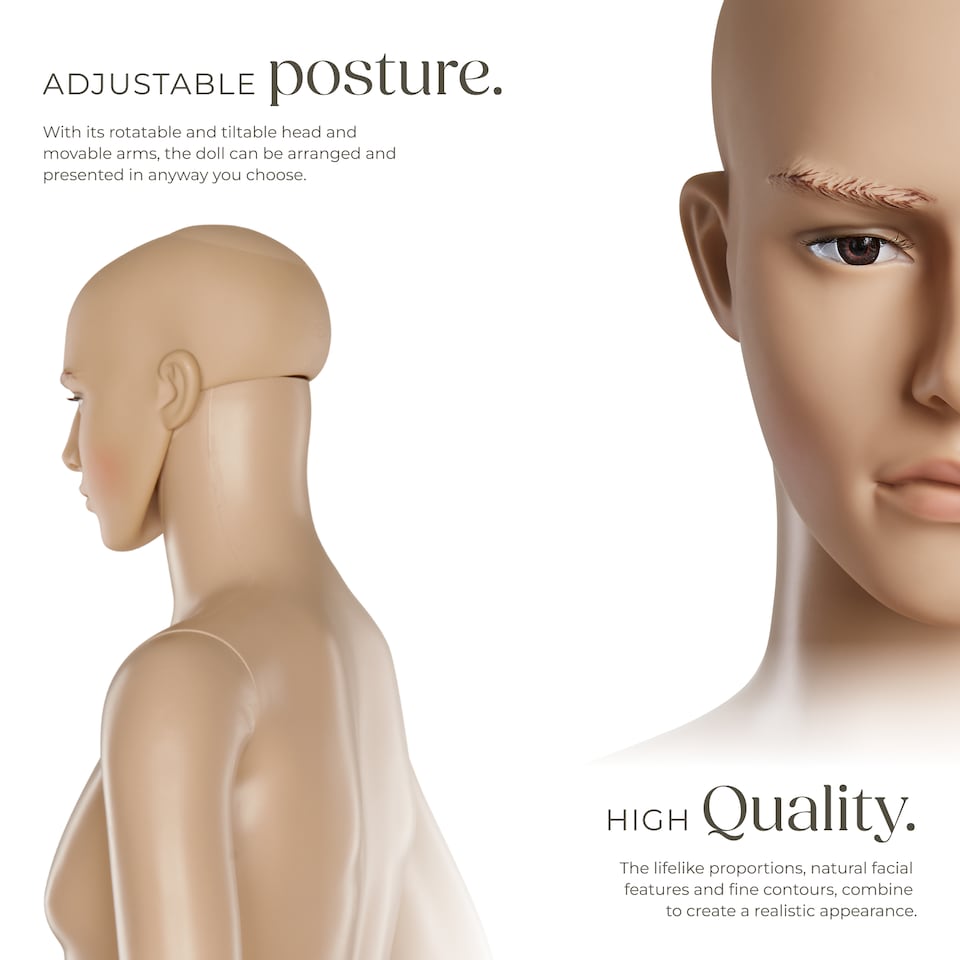 image 1 of Mannequin - adjustable, full body, life size, realistic proportions, glass plate stand | Cream | beige | Male | 1