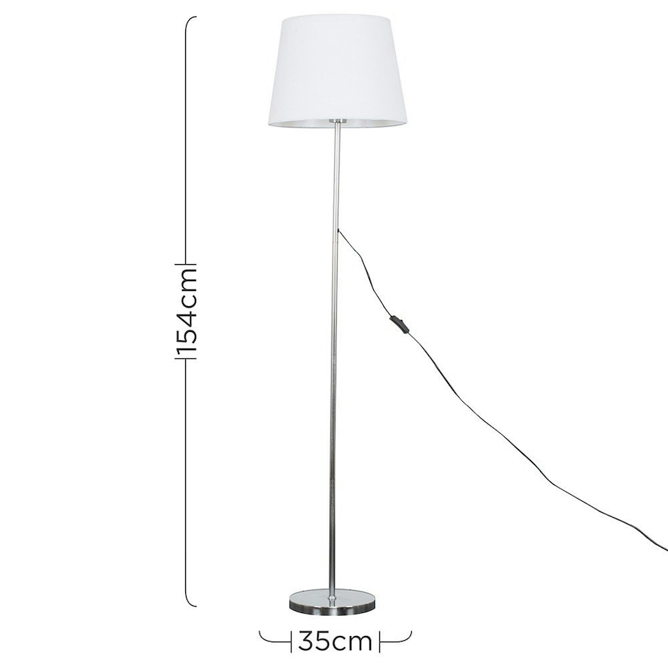 image 1 of ValueLights Charlie Chrome Floor Lamp White Taper Shade & Bulb