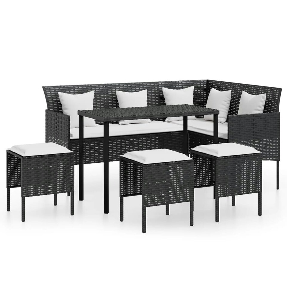 5 Piece Lshaped Couch Sofa Set with Cushions Poly Rattan Black Tesco
