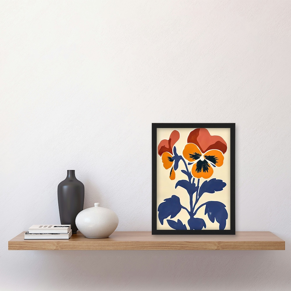 image 1 of Pansy Flower Bloom Simple Bold Floral Home Decor Black Framed Wall Art Print A4