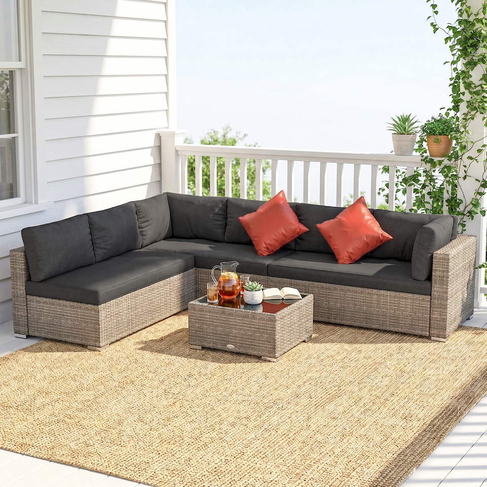 image 1 of Outsunny 4 PCS Patio PE Rattan Wicker Sofa Conservatory Outdoor Furniture Set