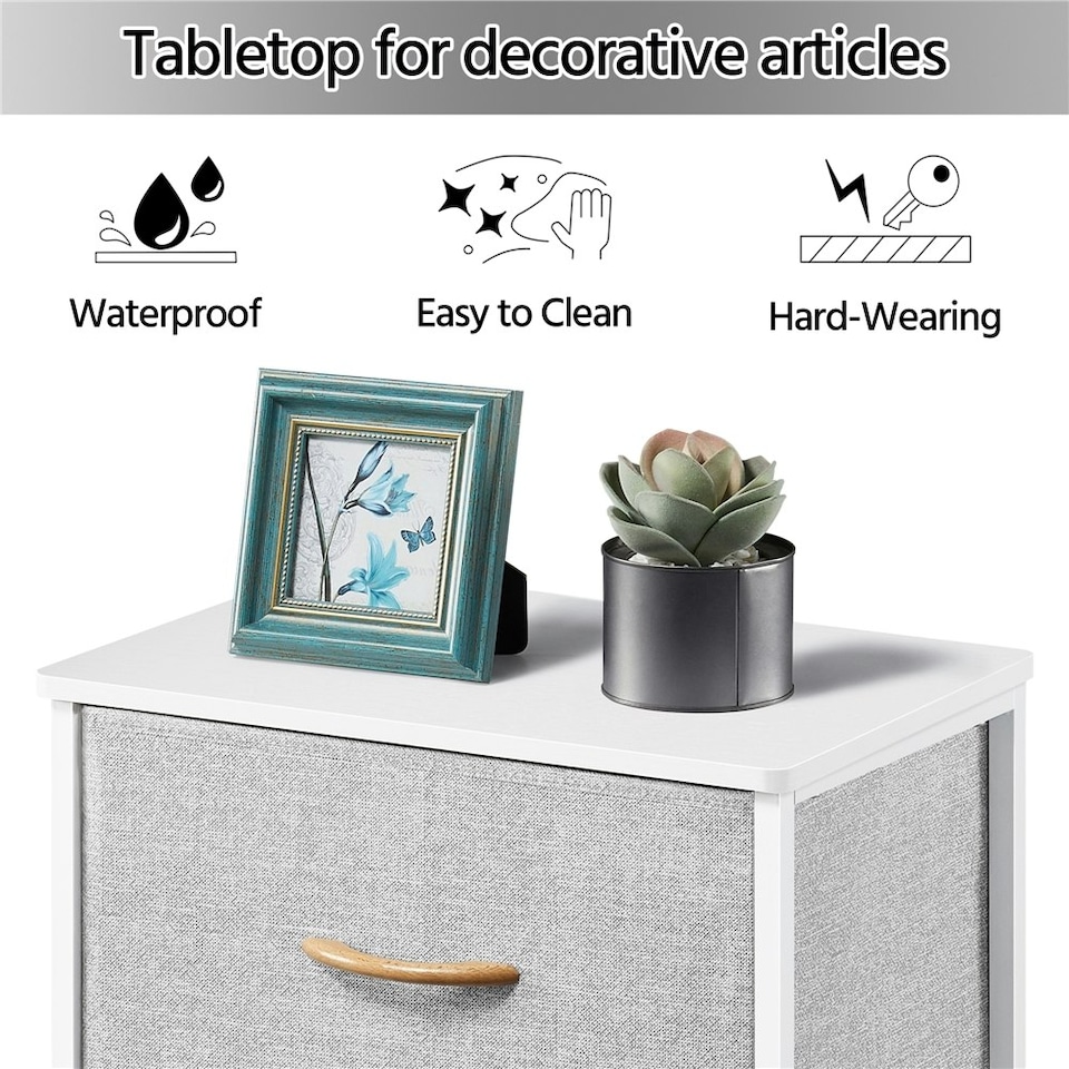 image 1 of Yaheetech Lightweight Fabric Storage Tower with 3 Drawers Grey | Light Grey