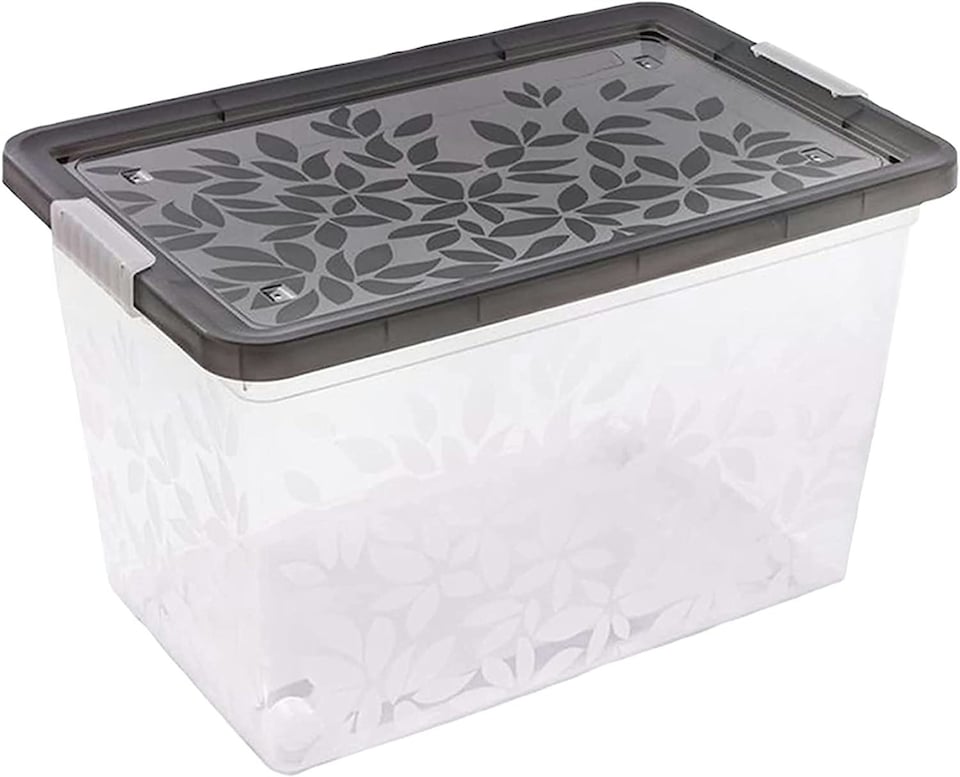 image 1 of 22L Set Of 9 Elegant Jasmine Leaves Plastic Storage Containers With Clip Locked Lids (3 Lids Each Blue, Black & Clear) | Multi