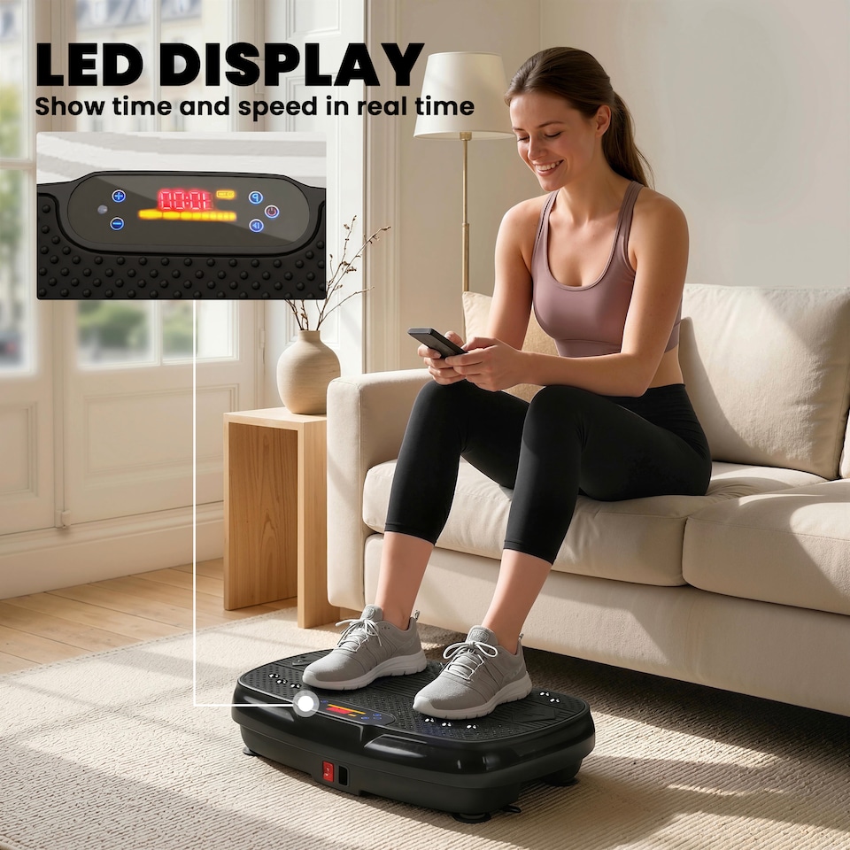 image 1 of SPORTNOW Vibration Plate Exercise Machine with 120 Speed Levels, 5 Programs | Black | Glossy black | 52.4L x 31W x 12H cm