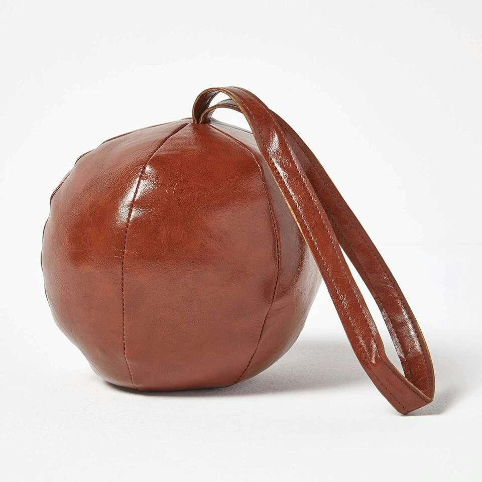 image 1 of Homescapes Brown Round Faux Leather Door Stop